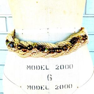 Vintage Beige Brown Beaded Rope Belt Velcro